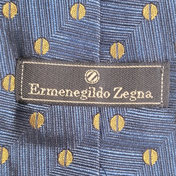 Ermenegildo Zenga Blue with Gold Circles Silk Tie - Picture 3 of 4